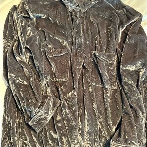 Anthropologie Gray Velvet Button-Down Shirt